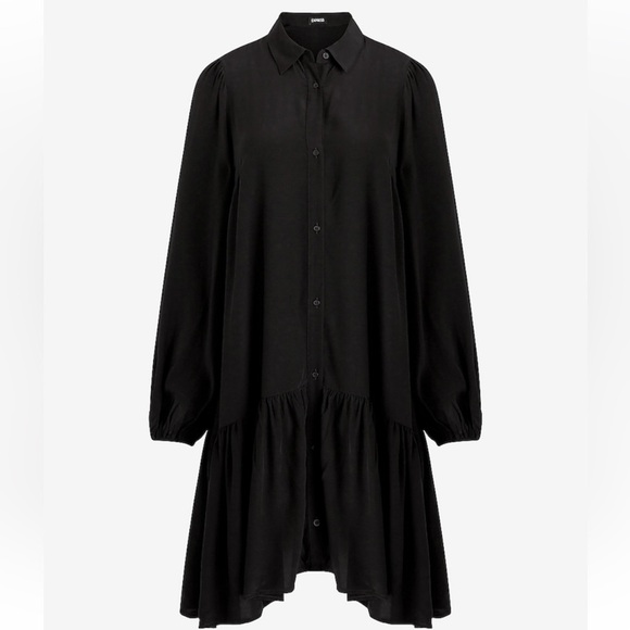 Express Black RUFFLE HEM OVERSIZED SHIRT DRESS XS - Picture 4 of 4
